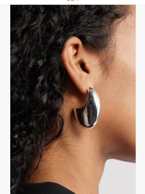 Polished Silver Crescent Hoop Earrings - Women Jewelry New